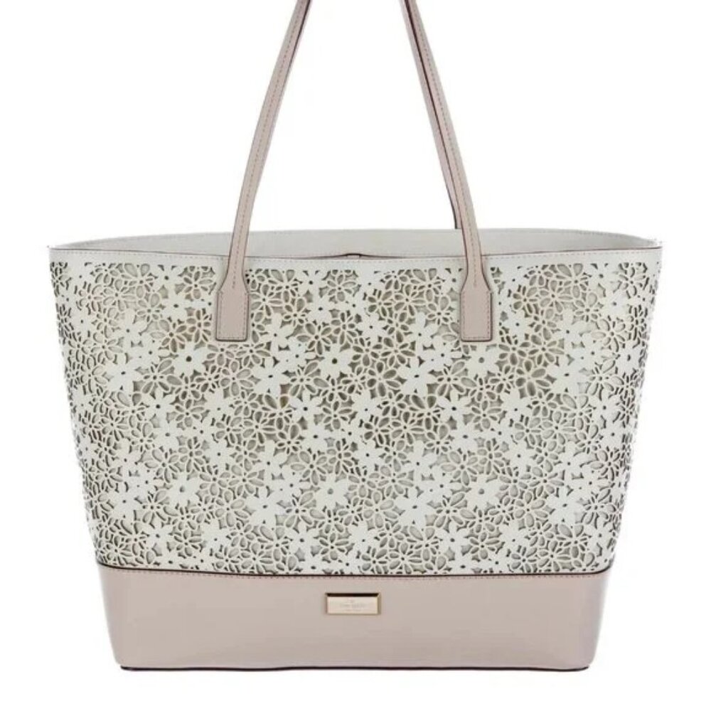 Euc Kate Spade NY Ivory & Cream Laser Floral Tote Bag Purse